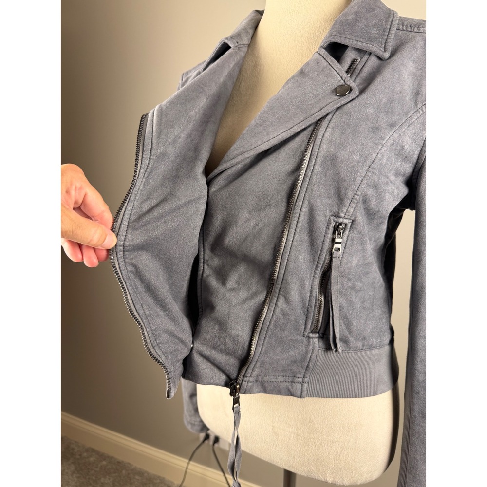 Marrakech Moto Jacket Faux Suede Medium Grey Asymmetrical Zip Cropped Moto Coat - Picture 4 of 10
